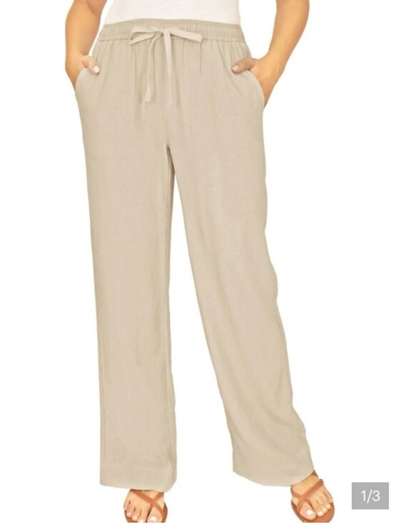 Briggs New York Pants - Briggs New York Beige Drawstring Wide-Leg Pants